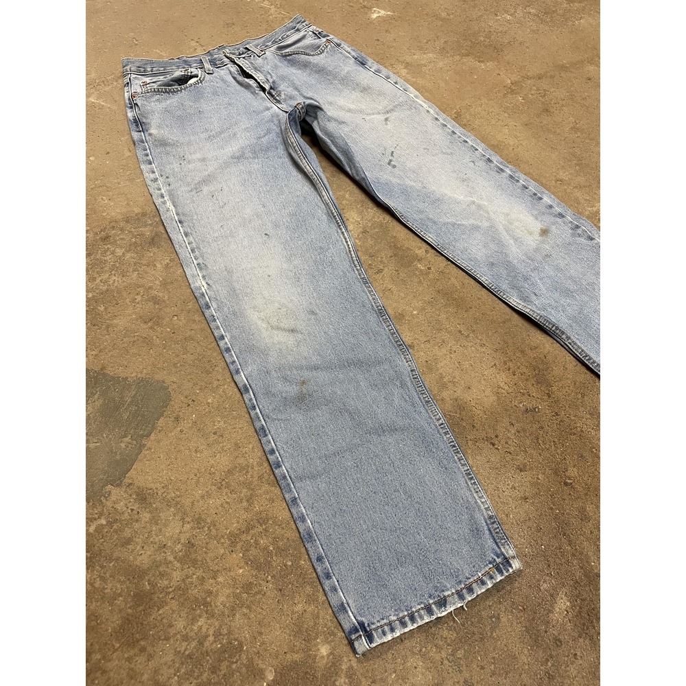 Levis 550 Jeans Mens 34x34 Light Wash Blue Relaxed Tapered Zip Fly Distressed - Picture 2 of 16